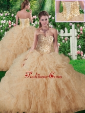 Vintage Sweetheart Champagne Quinceanera Gowns with Beading and Ruffles SJQDDT338002FOR 