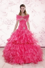 2015 Elegant Sweetheart Hot Pink Quinceanera Dresses with Ruffles XFNAO305AFOR