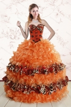 2015 Exquisite Sweetheart Leopard Quinceanera Dresses in Orange XFNAO708FOR