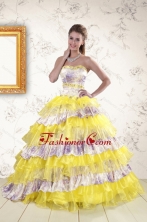 2015 Printed and Ruffles Multi Color Quinceanera Dresses XFNAO754FOR