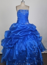 Beautiful Ball Gown Strapless Floor-length Blue Quinceanera Dress X0426077