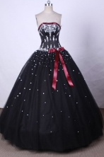 Brand New Ball Gown Strapless FLoor-Length Black Beading and Appliques Quinceanera Dresses Style FA-S-109