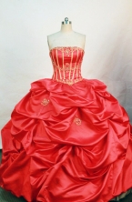 Brand New ball gown strapless floor-length red appliques quinceanera dress FA-X-060