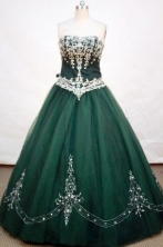 Brand new A-line strapless floor-length  appliques dark green net quinceanera dress FA-X-032