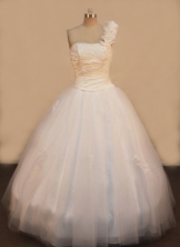 Elegant A-line OneShoulder Neck Floor-length Quinceanera Dresses Appliques Style FA-Z-0087