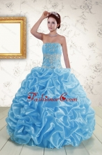 Elegant Strapless Beading and Pick Ups 2015 Quinceanera Dresses in Blue XFNAO5820FOR