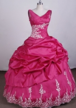 Fashionable Ball Gown V-Neck Floo_length Appliques Tffeta Hot Pink Quinceanera Dresses Style FA-S-009