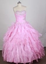 Lovely Ball Gown Sweetheart Floor-length Pink Quincenera Dresses TD260005