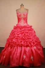 Popular Ball Gown Straps Floor-Length  Red Appliques and Beading Quinceanera Dresses Style FA-S-370