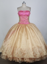Romantic Ball Gown Strapless Floor-length Champagne Quinceanera Dress X0426073