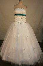 Simpel Ball Gown Strapless Floor-Length White Beading Quinceanera Dresses Style FA-S-151