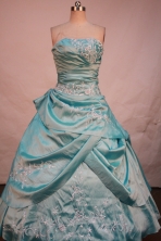Sweet Ball Gown Strapless Floor-Length Burgundy Beading and Applqiues Quinceanera Dresses Style FA-S-305