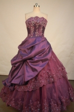 Sweet Ball Gown Strapless Floor-Length Burgundy Beading and Applqiues Quinceanera Dresses Style FA-S-305