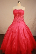 Sweet Ball Gown Strapless Floor-Length Burgundy Beading and Applqiues Quinceanera Dresses Style FA-S-305
