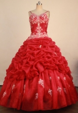 Sweet Ball Gown Straps Floor-Length RedBeading and Appliques Quinceanera Dresses Style FA-S-381