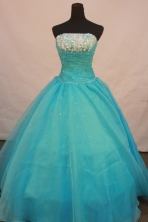 Brand New Ball Gown Strapless Floor-Length Baby Blue Beading Quinceanera Dresses Style FA-S-147