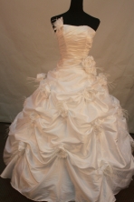 Exquisite Ball Gown Strapless Floor-Length White Hand Flower Quinceanera Dresses Style FA-S-148