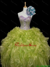Luxurious 2016 Fall Ball Gown Sweet 16 Dresses with Sequins and Ruffles in Yellow Green SWQD006-2FOR