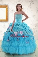 2015 Cheap Aqua Blue Appliques Quinceanera Dresses with Appliques XFNAO747FOR
