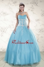 2015 Pretty Aqua Blue Quinceanera Dresses with Beading and Appliques XFNAO5977-3FOR