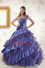 2015 Remarkable One Shoulder Hand Made Flowers and Ruffles Quinceanera Dresses XFNAO709FOR