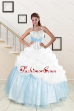 2015 White and Blue Ball Gown Quinceanera Dress with Halter XFNAO085FOR