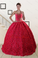 Customize Rolling Flower Beading 2015 Quinceanera Dresses in Coral Red XFNAO812FOR