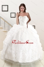 Exquisite Appliques White Brush Train Quinceanera Dresses with Appliques and Pick Ups XFNAO5851FOR