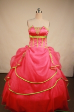Lovely Ball Gown Strapless Floor-Length Hot Pink Appliques Quinceanera Dresses Style FA-S-191