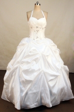 Popular Ball Gown Halter Top Neck Floor-Length White Beading and Appliques Quinceanera Dresses Style FA-S-189