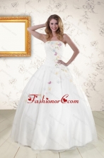 Pretty White Strapless Embroidery 2015 Sweet 16 Dresses XFNAO275FOR