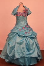 Informal Ball Gown Strapless Floor-Length Blue Hand Flower Quinceanera Dresses Style FA-S-293