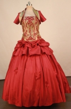 Lovely Ball Gown Strapless Floor-Length Red Appliques Quinceanera Dresses Style FA-S-221
