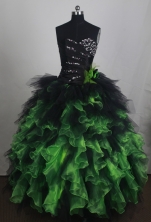 Exclusive Ball Gown Sweetheart Floor-length Black And Green Quincenera Dresses TD260057