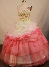 Exquisite Ball Gown One Shoulder Floor-length Waltermelon Organza Beading Quinceanera Dress Style FA-L-146