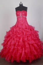 Exclusive Ball Gown Sweetheart Neck Floor-length Red Quinceanera Dress LZ426052