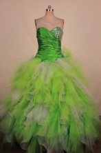Luxury Ball Gown Sweetheart Neck Floor-Length Spring Green Beading Quinceanera Dresses Style FA-S-27