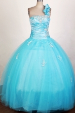 Popular Ball Gown One Shoulder Neck Floor-length Blue Quinceanera Dress Y042630