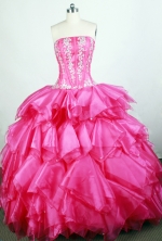 Popular Ball Gown Strapless Floor-length Hot Pink Quinceanera Dress Y042662