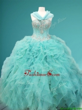 Visible Boning Beaded and Ruffled Sweet 16 Dress in Apple Green SWQD082FOR