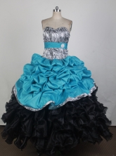 Cheap Ball Gown One Shoulder Neck Floor-length Aqua Blue Quinceanera Dress X0426062