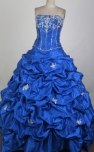 Cheap Ball Gown Strapless Floor-length Blue Quinceanera Dress X0426059