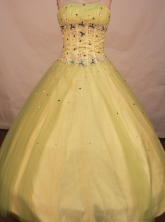 Cute A-line strapless floor-length net beading yellow green quinceanera dresses FA-X-093