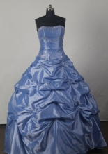 Cute Ball Gown Strapless Floor-length Blue Quinceanera Dress X042607