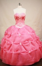 Fashionable Ball Gown Sweetheart Floor-length Coral Red Organza Embroidery Quinceanera dress Style FA-L-072
