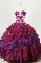 Gorgeous Ball Gown Sweetheart Floor-length Burgundy Organza Beading Quinceanera dress Style FA-L-056