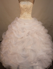 Gorgeous ball gown strapless floor-length organza appliques white quinceanera dresses FA-X-089