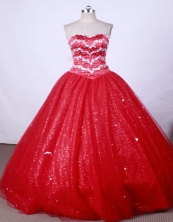Popular Ball Gown Strapless FLoor-Length red Beading Quinceanera Dresses Style FA-S-107