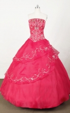 Popular Ball Gown Strapless Floor-length Red Organza Embroidery Quinceanera dress Style FA-L-049