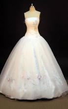Simple Ball Gown Strapless FLoor-Length White Beading And Appliques Quinceanera Dresses Style FA-S-076